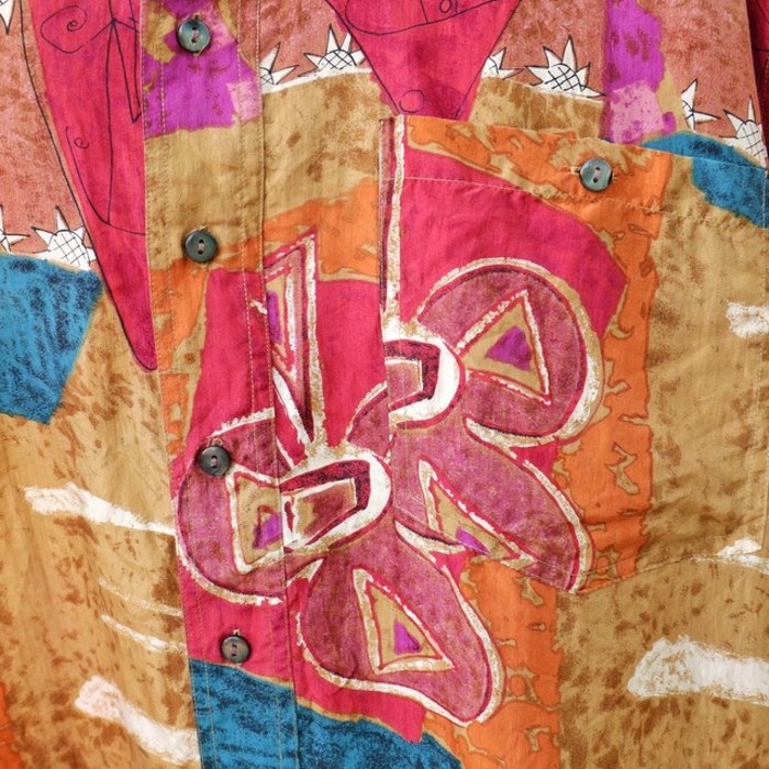 Artistic Overall Pattern Silk Shirt | Vintage.City 빈티지숍, 빈티지 코디 정보