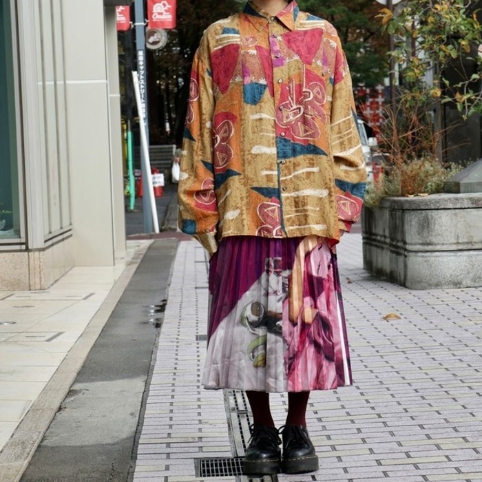 Artistic Overall Pattern Silk Shirt | Vintage.City 古着屋、古着コーデ情報を発信