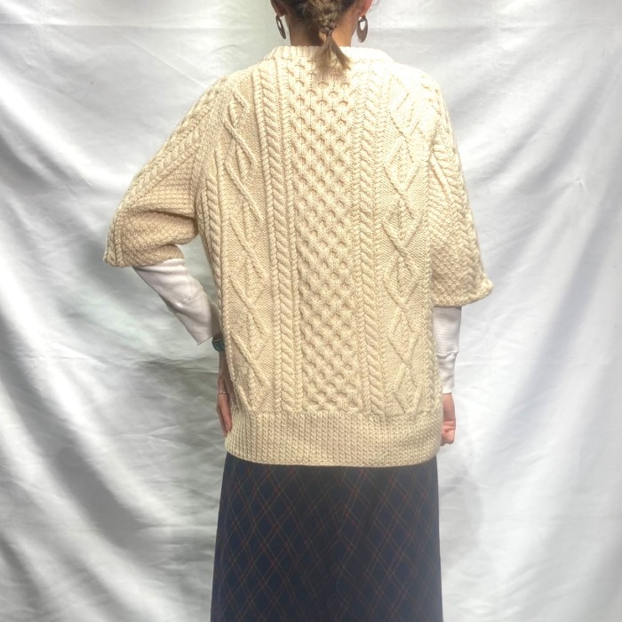 Ireland ivory 3/4 sleeve fisherman knit | Vintage.City 古着屋、古着コーデ情報を発信