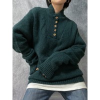 80年代ウッドボタンヘンリネックセーター | Vintage.City ヴィンテージ 古着