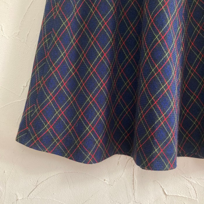 Navy plaid pattern wool maxi flare skirt | Vintage.City ヴィンテージ 古着