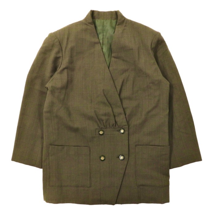レトロ ノーカラーダブル テーラードジャケット FREE ブラウン チェック | Vintage.City 古着屋、古着コーデ情報を発信