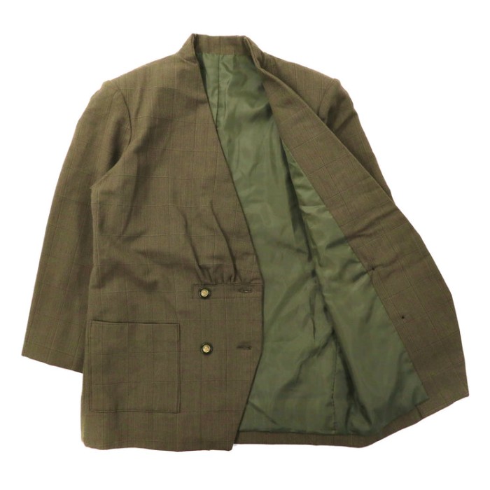 レトロ ノーカラーダブル テーラードジャケット FREE ブラウン チェック | Vintage.City 古着屋、古着コーデ情報を発信
