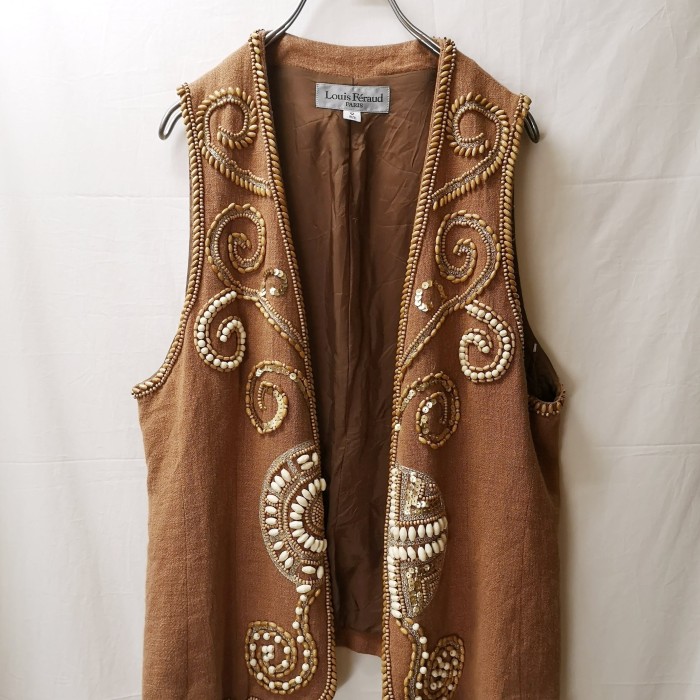 nature decoration linen vest | Vintage.City 古着屋、古着コーデ情報を発信