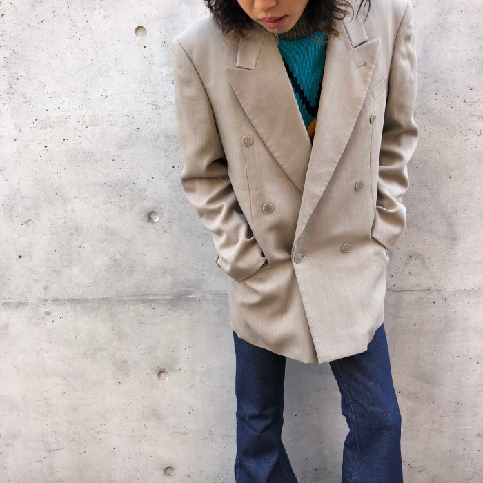80s BEIGE DOUBLE TAILORED JACKET | Vintage.City 古着屋、古着コーデ情報を発信