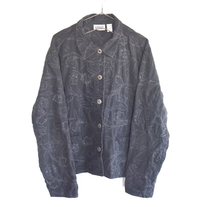 Embroidery Black Cotton Jacket | Vintage.City 古着屋、古着コーデ情報を発信