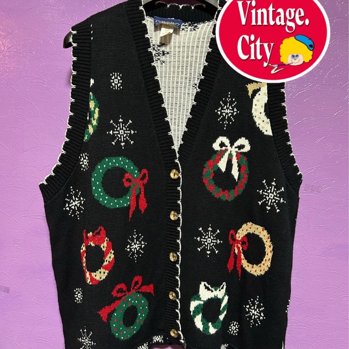 73)ビンテージゆとりサイズクリスマスニットベスト | Vintage.City 古着屋、古着コーデ情報を発信