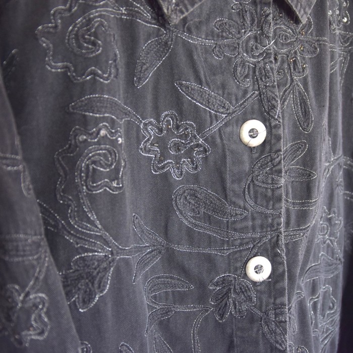 Embroidery Black Cotton Jacket | Vintage.City 古着屋、古着コーデ情報を発信