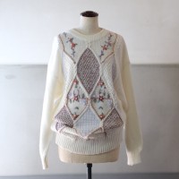 〈送料無料〉フラワー ホワイトニットセーター | Vintage.City 빈티지숍, 빈티지 코디 정보