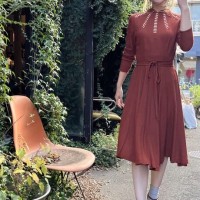 40’s small collar maroon one-piece | Vintage.City ヴィンテージ 古着