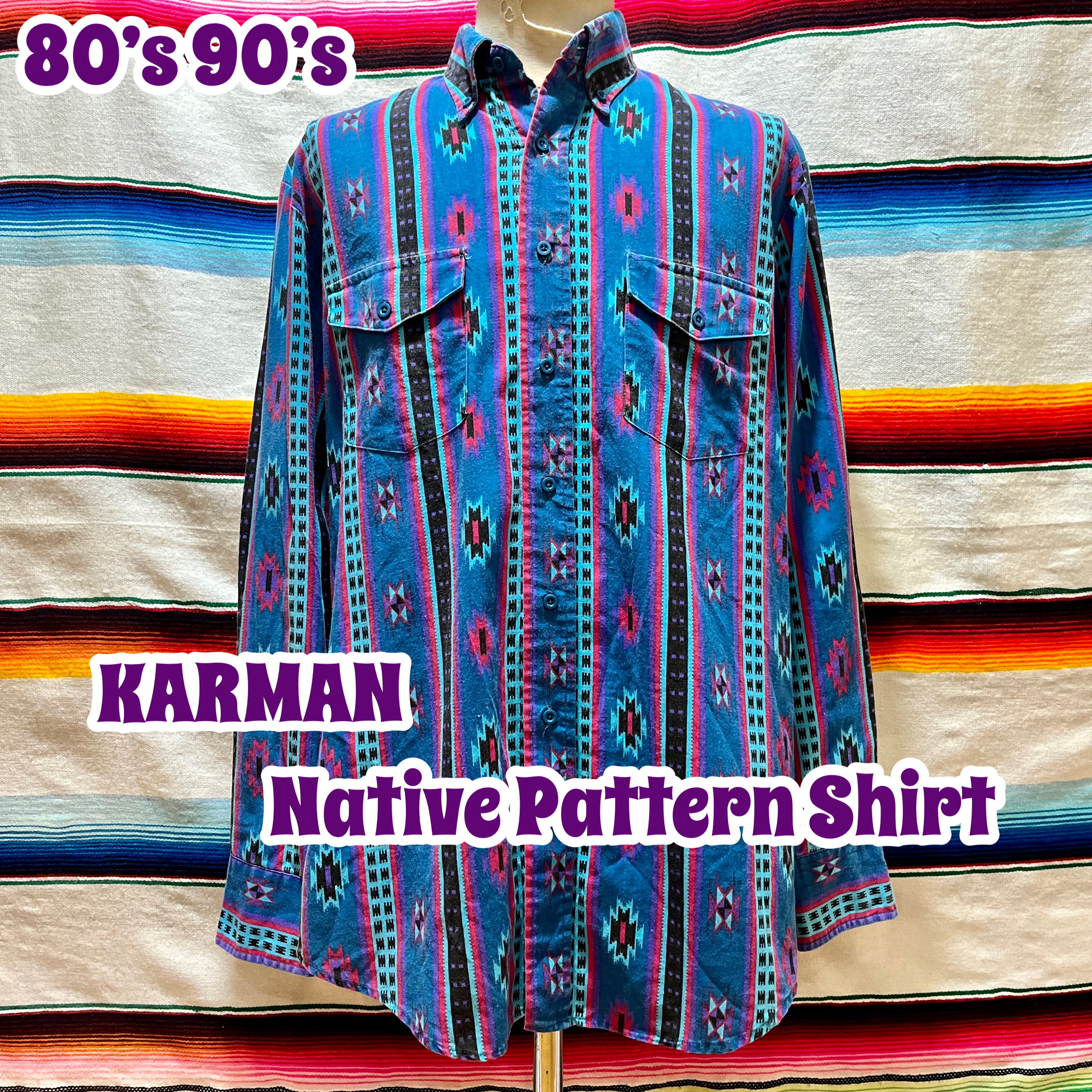 80's 90's KARMAN ネイティブ柄 ボタンダウン シャツ | Vintage.City