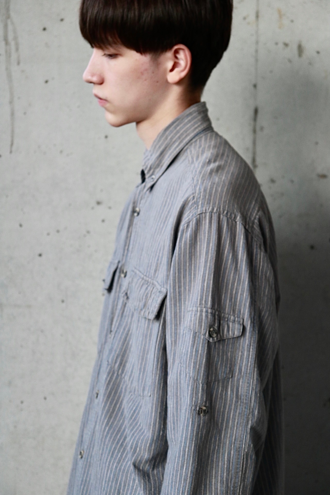 Vintage linen gray stripe shirt