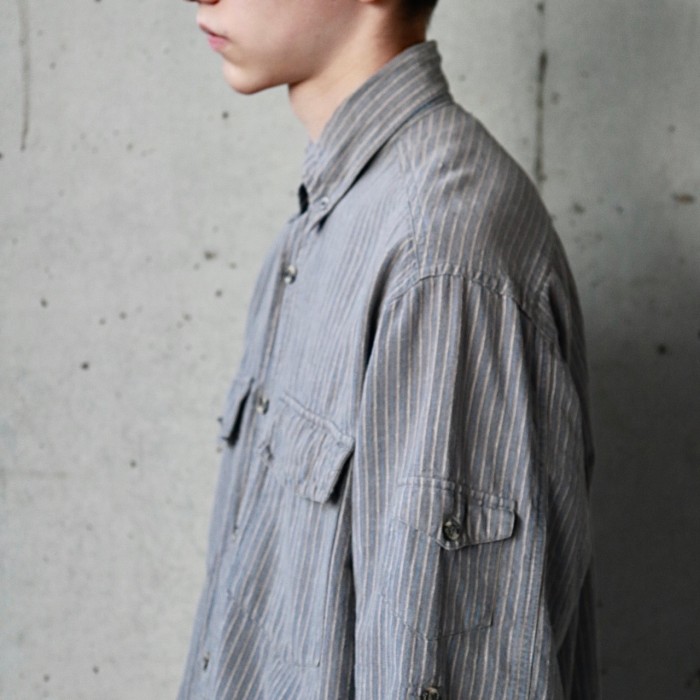 Vintage linen gray stripe shirt | Vintage.City ヴィンテージ 古着