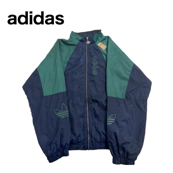 685】adidas ナイロンジャケット Lサイズ ネイビー・緑 | Vintage.City