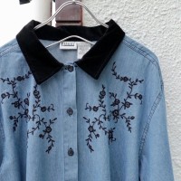 Embroidery Velour Collar Denim Shirt | Vintage.City ヴィンテージ 古着
