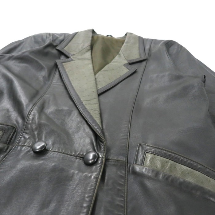 ダブルブレスト デザインレザーコート FREE ブラック オーストリッチ切り替え | Vintage.City 古着屋、古着コーデ情報を発信