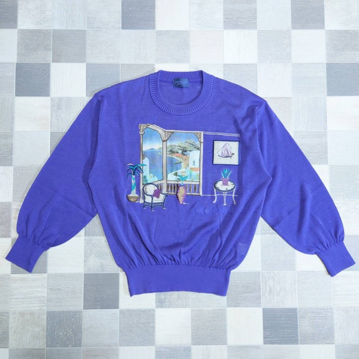 90’s GIOVANNI UOMO 絵画柄 ロゴ 刺繍 ニット セーター | Vintage.City 빈티지숍, 빈티지 코디 정보