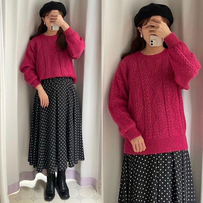 fuchsia pink low gauge knit | Vintage.City 古着屋、古着コーデ情報を発信