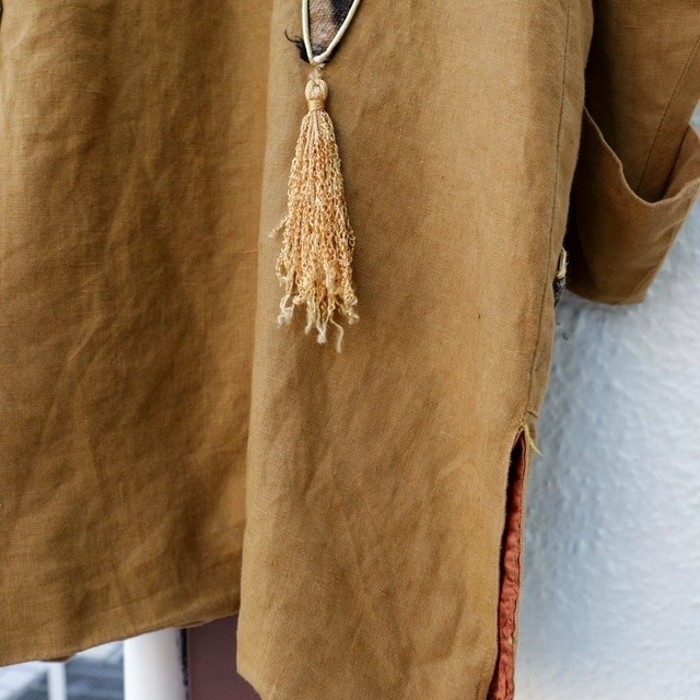 Patch Design Linen No Collar Coat | Vintage.City 古着屋、古着コーデ情報を発信