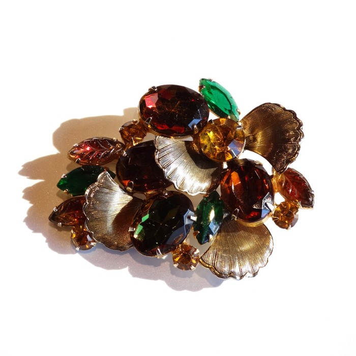 Rhinestone Leaf Earrings × Brooch Set | Vintage.City 古着屋、古着コーデ情報を発信