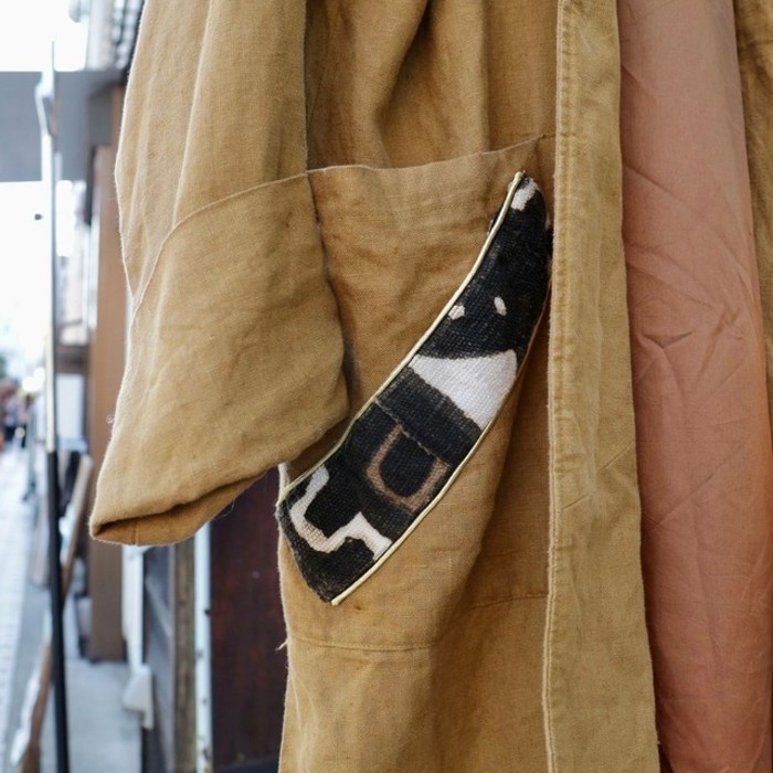 Patch Design Linen No Collar Coat | Vintage.City 古着屋、古着コーデ情報を発信