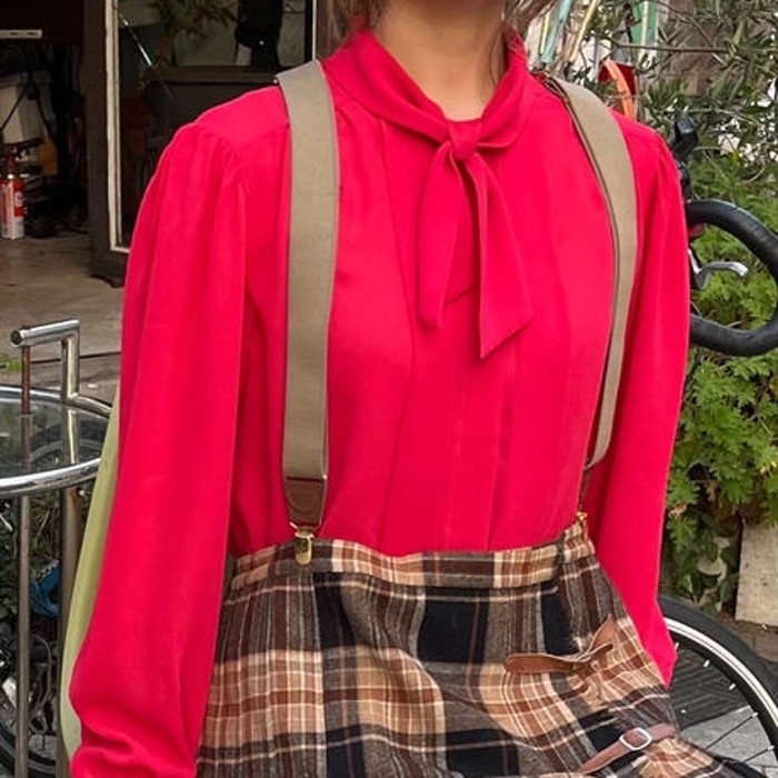 70's front tie red blouse | Vintage.City 古着屋、古着コーデ情報を発信