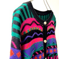 90's Multicolor 3D Design Knit Cardigan | Vintage.City ヴィンテージ 古着