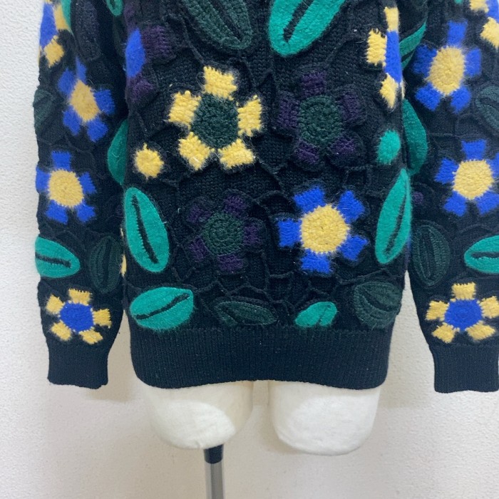 ヴィンテージ　長袖ニット　3dニット 黒青黄緑　花柄　vintage knit | Vintage.City 빈티지숍, 빈티지 코디 정보
