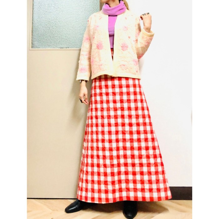 Quilting gingham maxi skirt | Vintage.City 빈티지숍, 빈티지 코디 정보