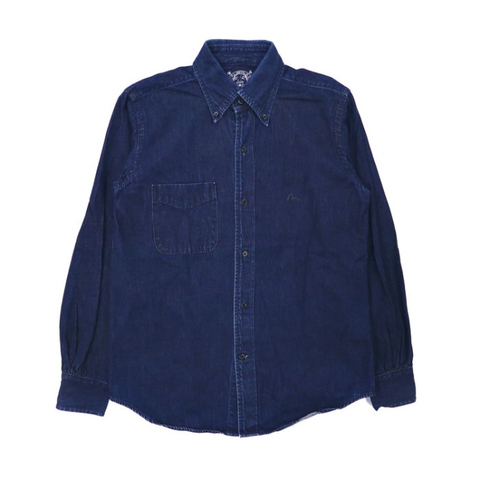 EVISU ボタンダウンシャツ 38 ブルー デニム カモメロゴ刺繍 | Vintage.City 古着屋、古着コーデ情報を発信