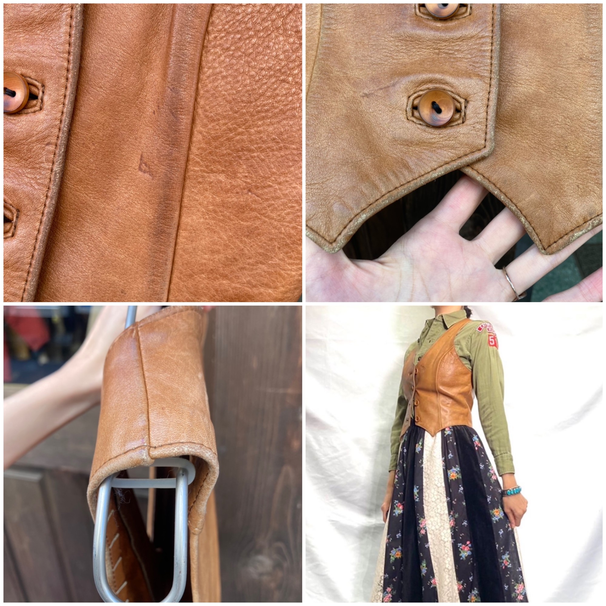 70s vintage camel brown leather vest