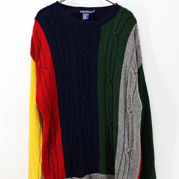 90s NAUTICA Crazy Pattern Cable Knit | Vintage.City ヴィンテージ 古着