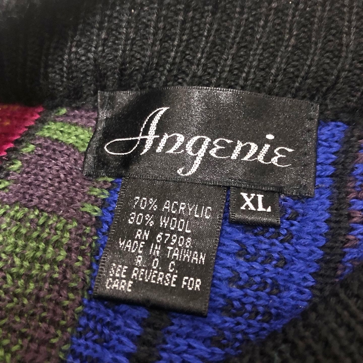 90s ～Angenie/3D Knit sweater/台湾製/XL/ニット