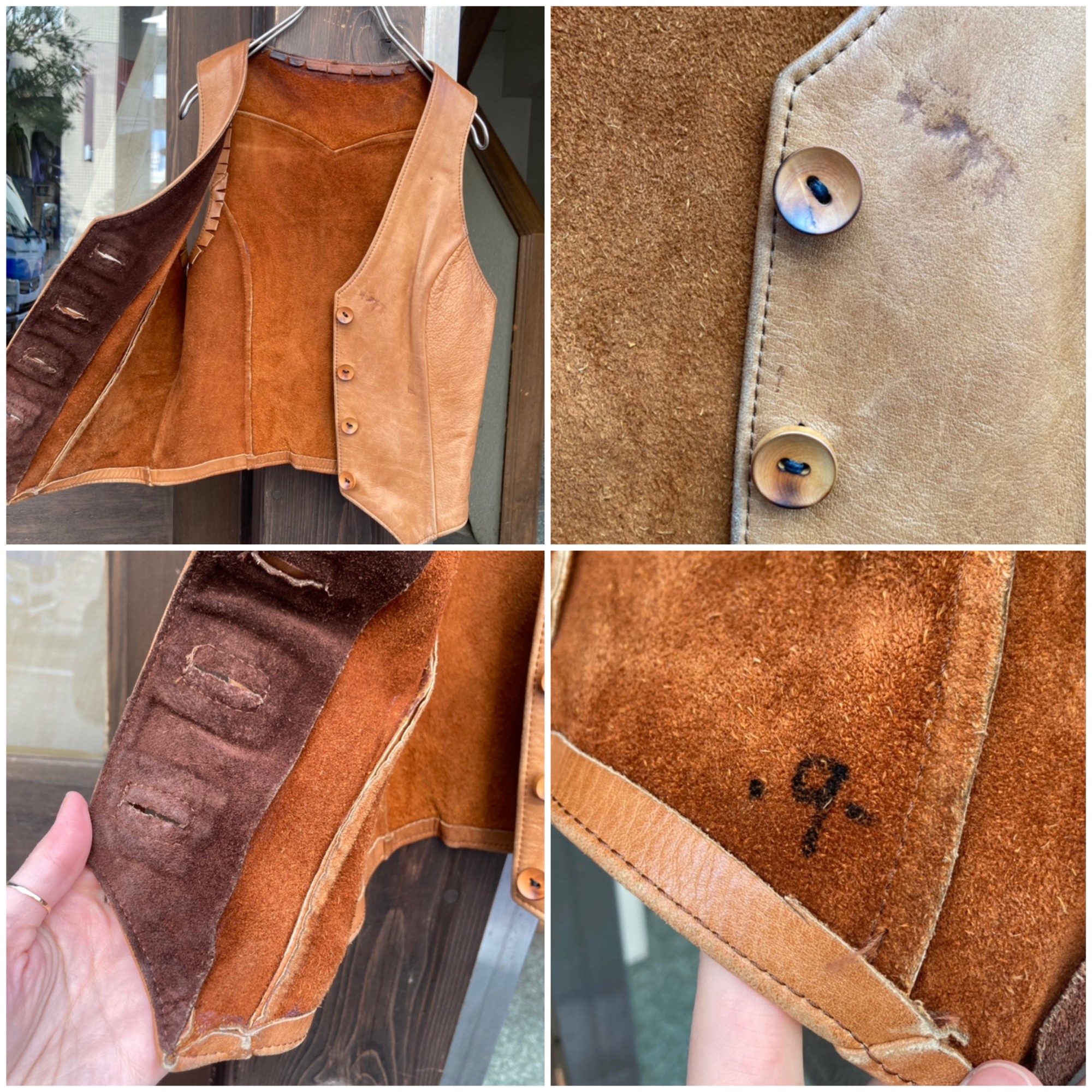 70s vintage camel brown leather vest
