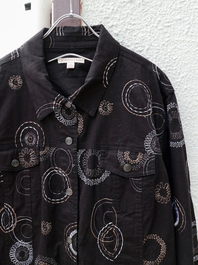 Artistic Embroidery Black Denim Jacket