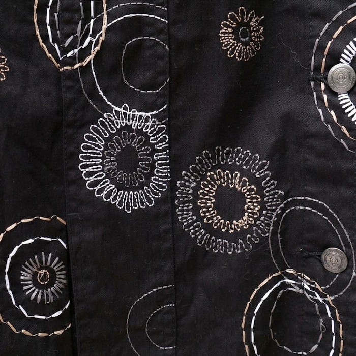 Artistic Embroidery Black Denim Jacket | Vintage.City ヴィンテージ 古着