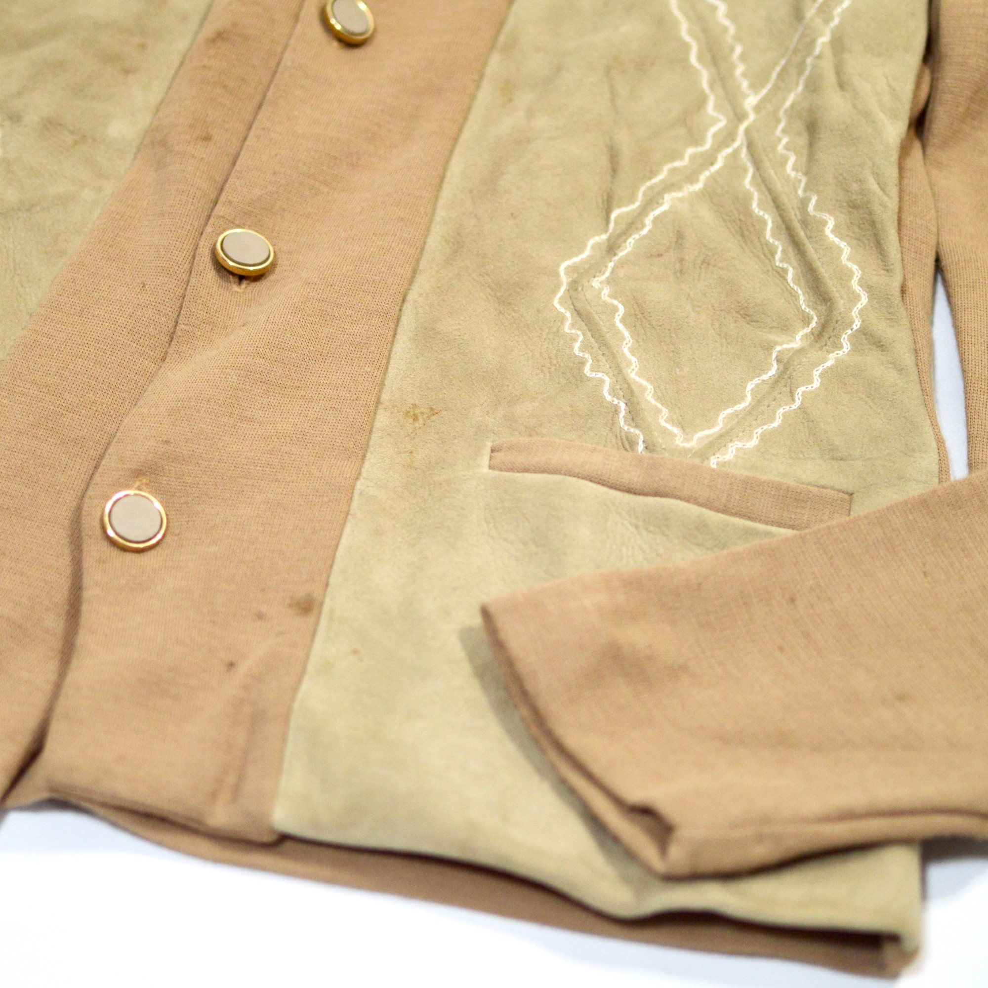 古着 70's デザイン レザー 切り替え セーター ジャケット