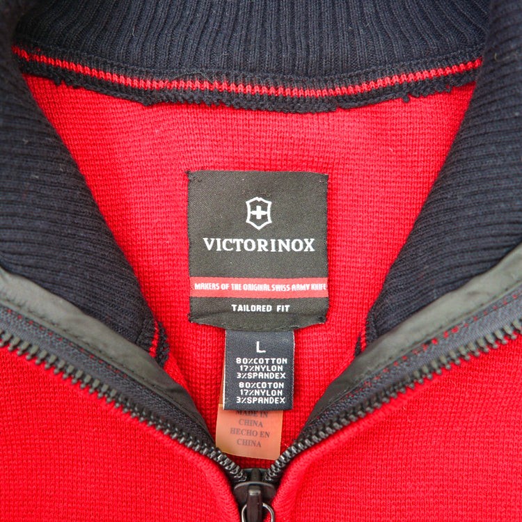 VICTORINOX フルジップニットセーター L レッド コットン