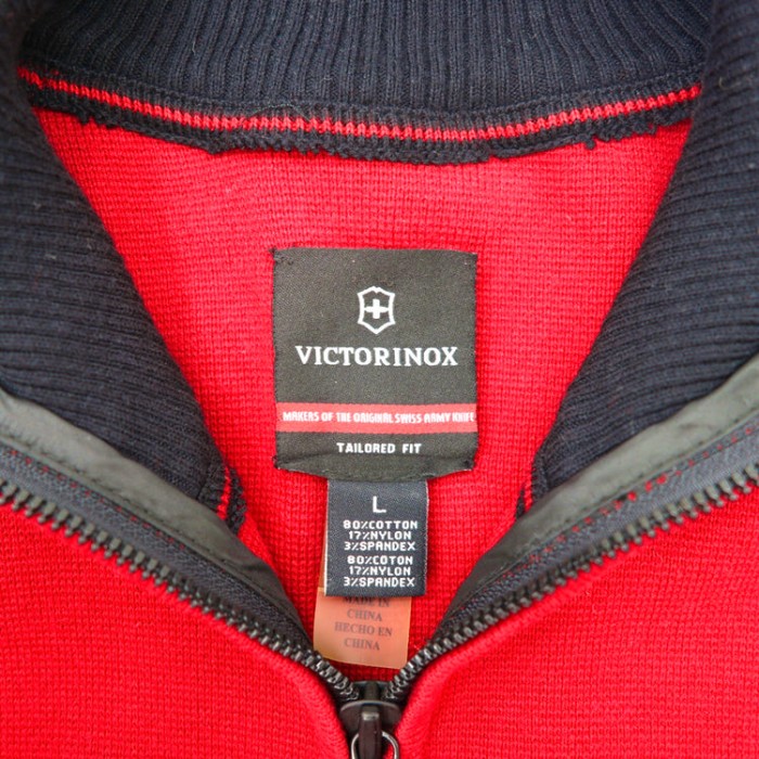VICTORINOX フルジップニットセーター L レッド コットン | Vintage.City ヴィンテージ 古着