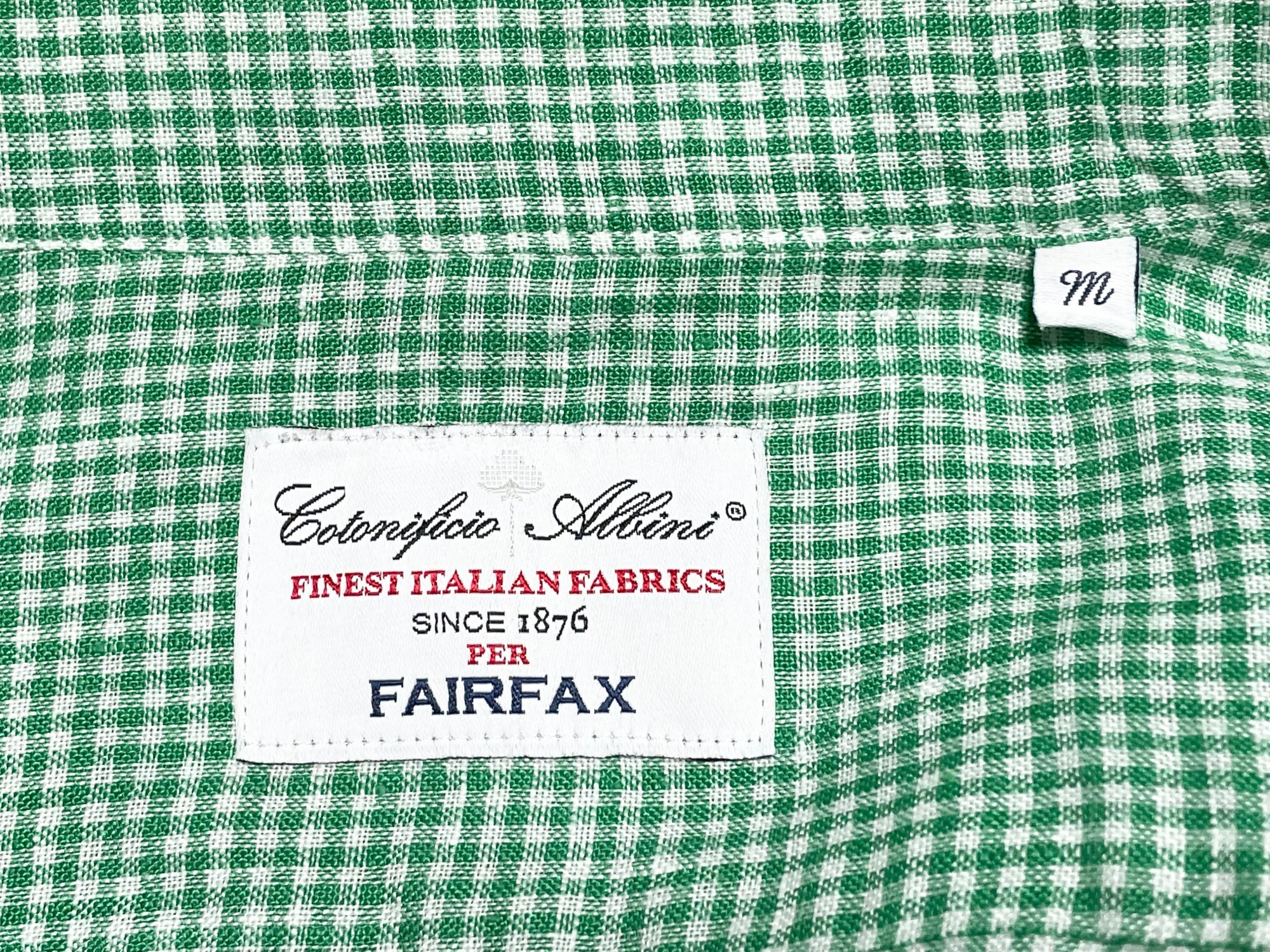イタリア製生地 日本製 FAIRFAX 長袖ギンガムチェックシャツ グリーン M