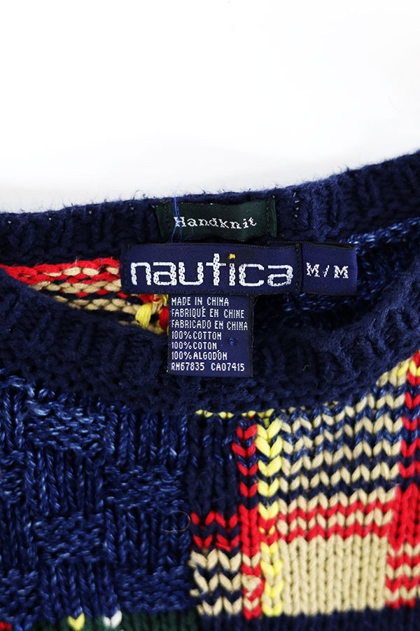 90s NAUTICA Crazy Patch Work Design knit