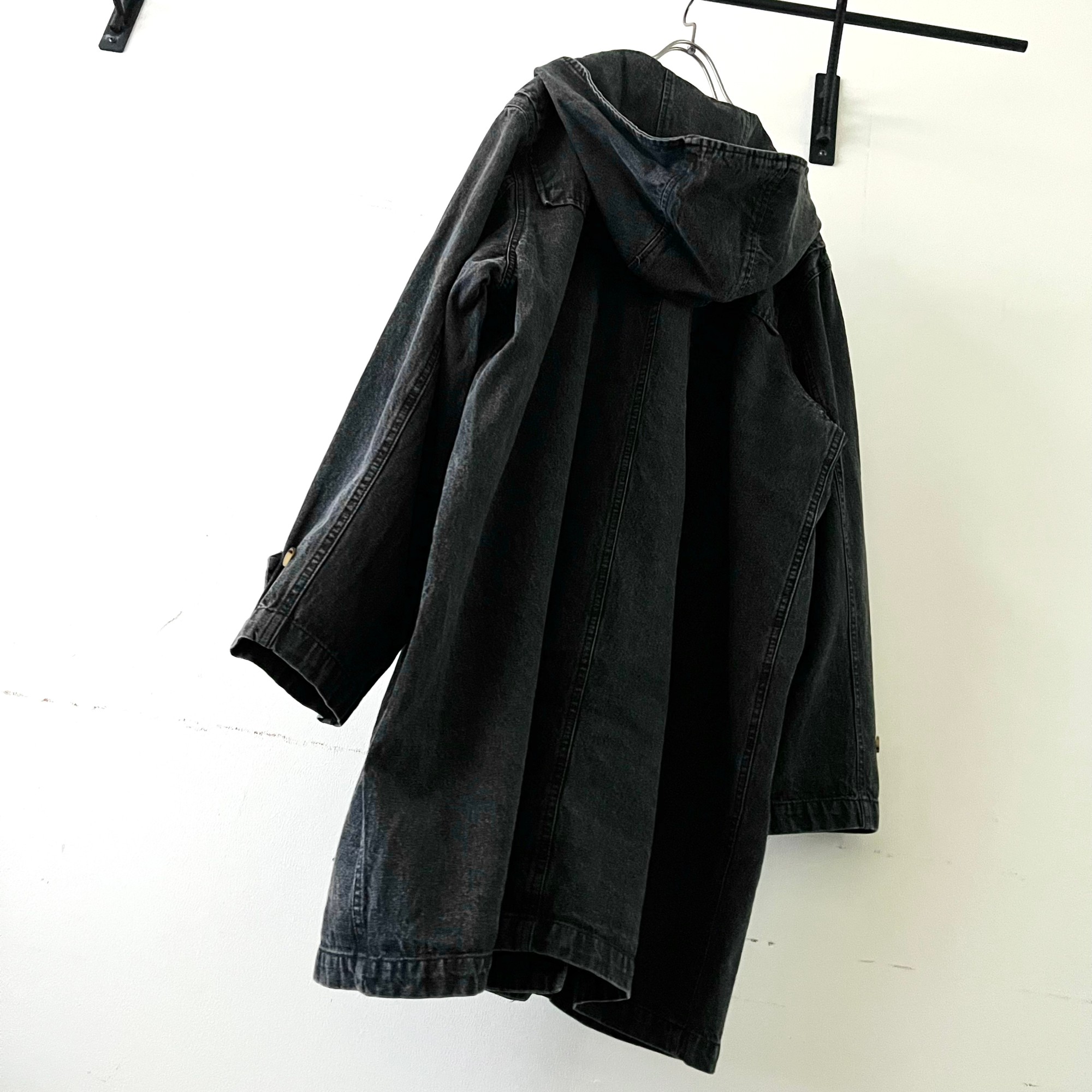 90's Denim&Co. Black Denim Duffle Coat