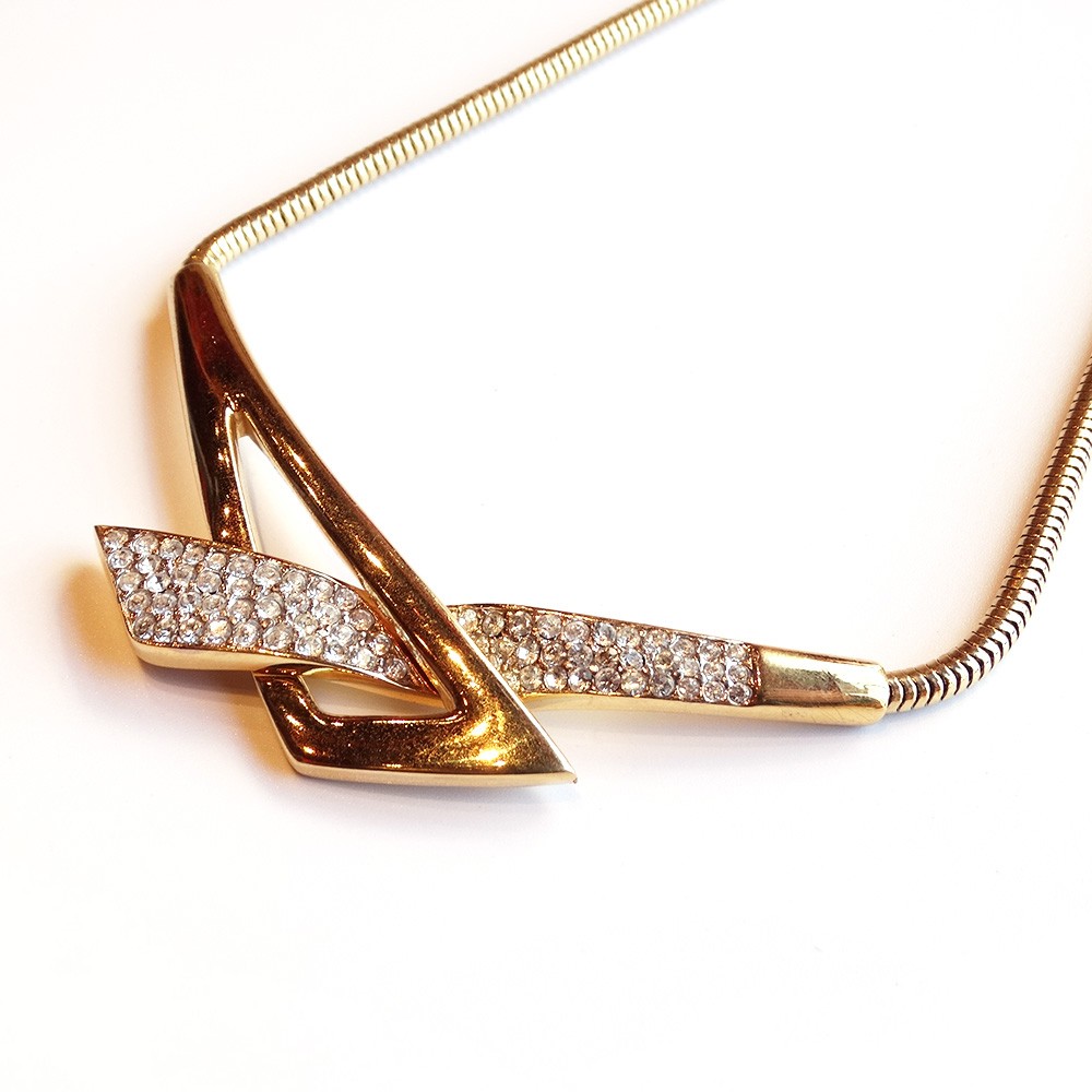 「GIVENCHY」 Gold × Rhinestone Necklace