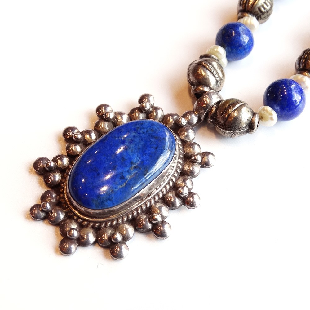 Vintage Lapis Lazuli Pearl Necklace