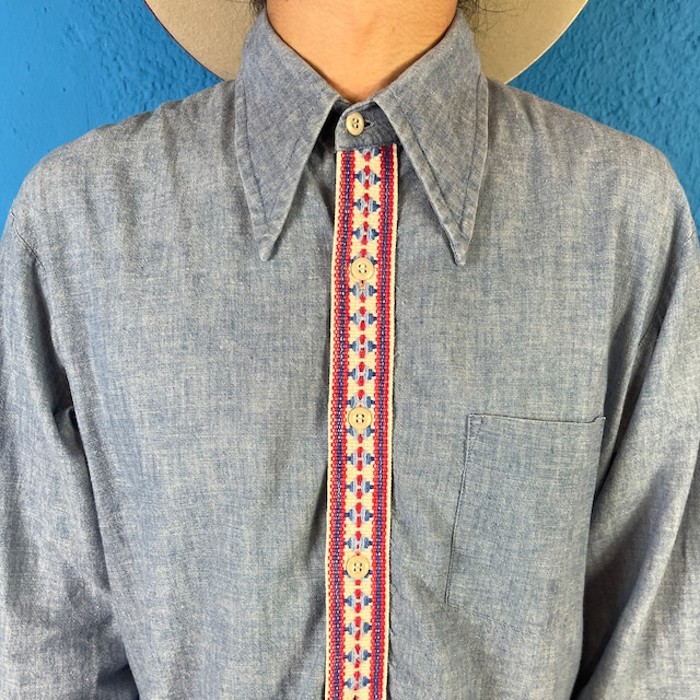 70s Tyrolean Tape Chambray Shirt | Vintage.City ヴィンテージ 古着