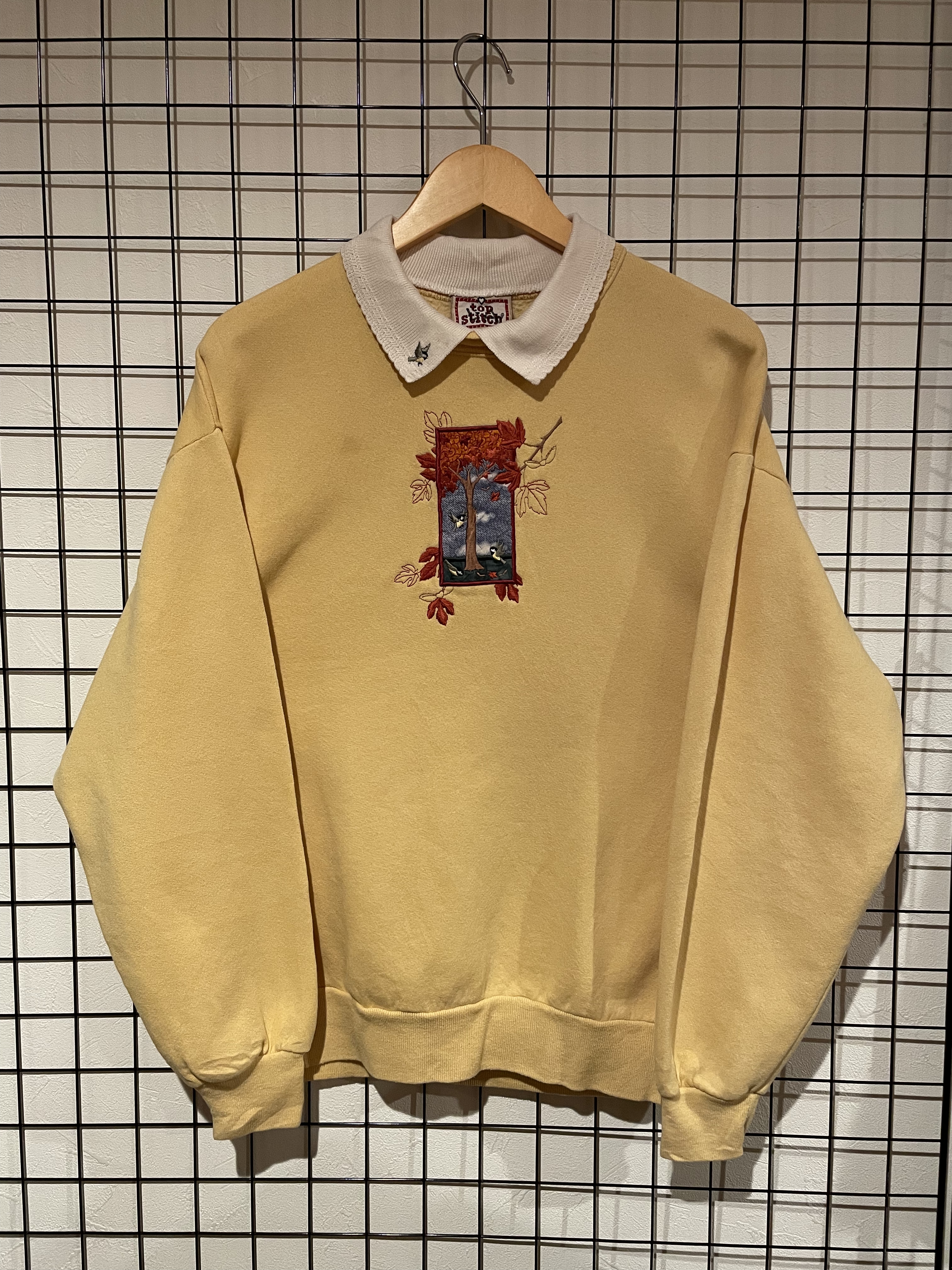 90s top stitch 襟付き 刺繍 スウェット アメリカ製 L A472 | Vintage.City