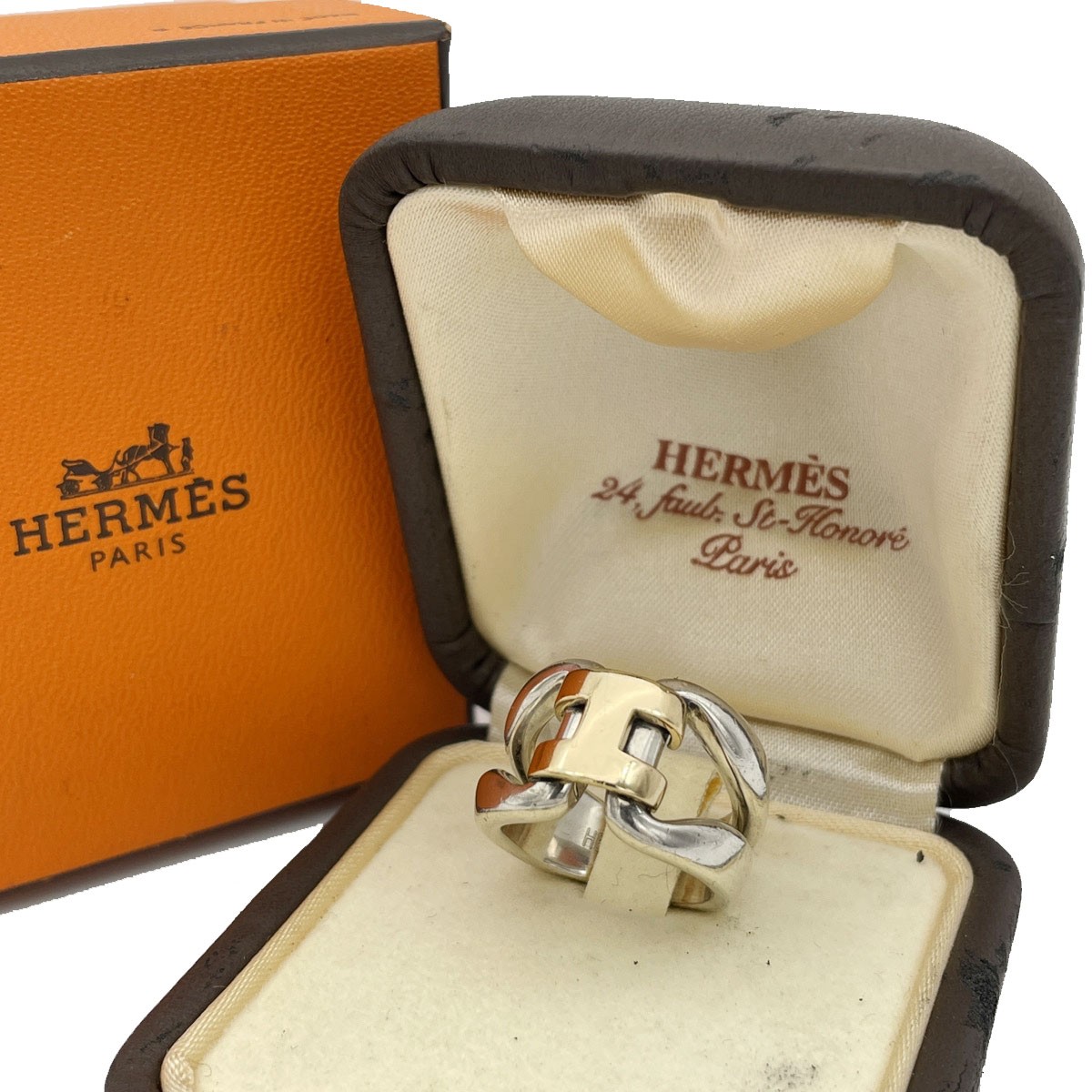 HERMES エルメス ヒストリーリング 指輪 925/750 コンビ #50(