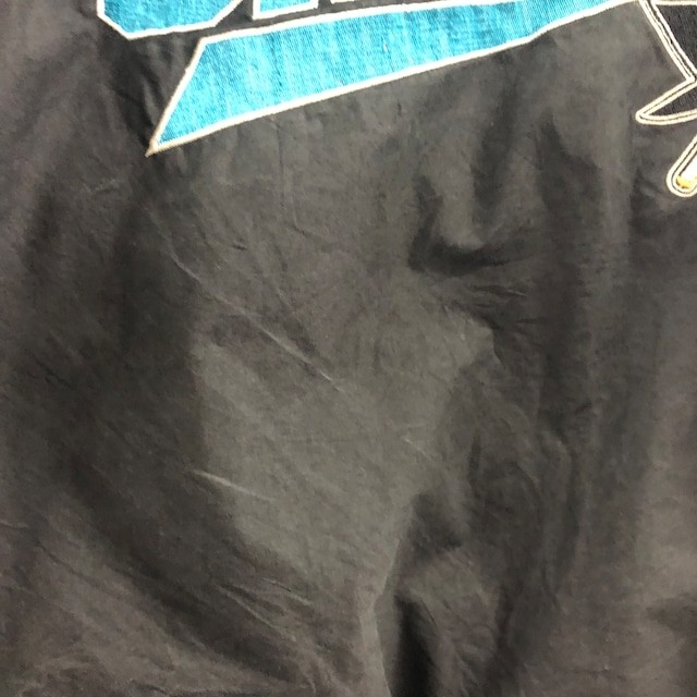 90s NHL サンノゼシャークス 中綿ナイロンジャケット エルボーパッチ 刺繍