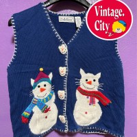 89)ビンテージ猫雪だるまニットベスト | Vintage.City 古着屋、古着コーデ情報を発信