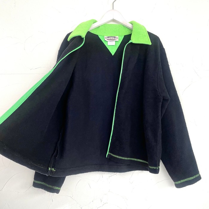 Black neon green fleece full zip JKT | Vintage.City 古着屋、古着コーデ情報を発信
